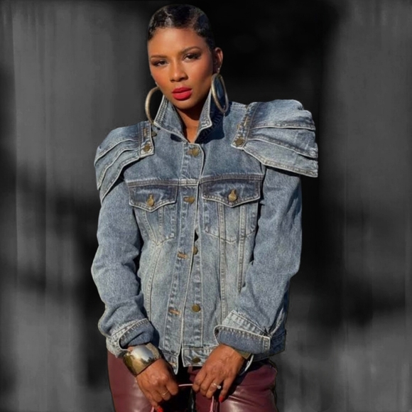 Unique Denim Jacket with Empire Shoulder Details - Picture 6 of 17